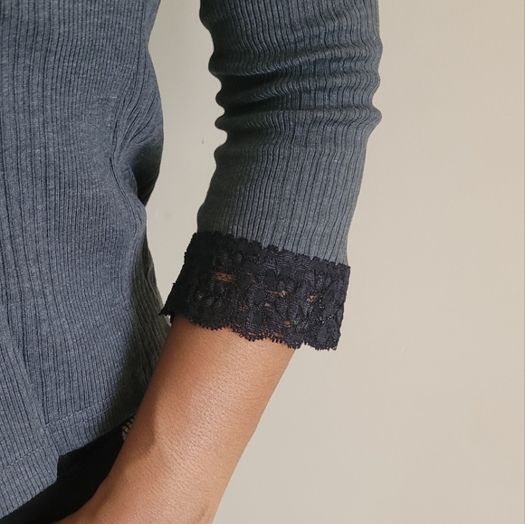 Gray 2 pc cami tank top with sub-style cardigan black lace 3 sizes - Picture 5 of 5